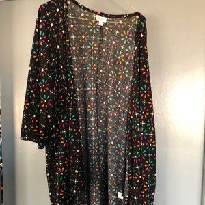 LulaRoe black stars duster cardigan size L shortsleeves